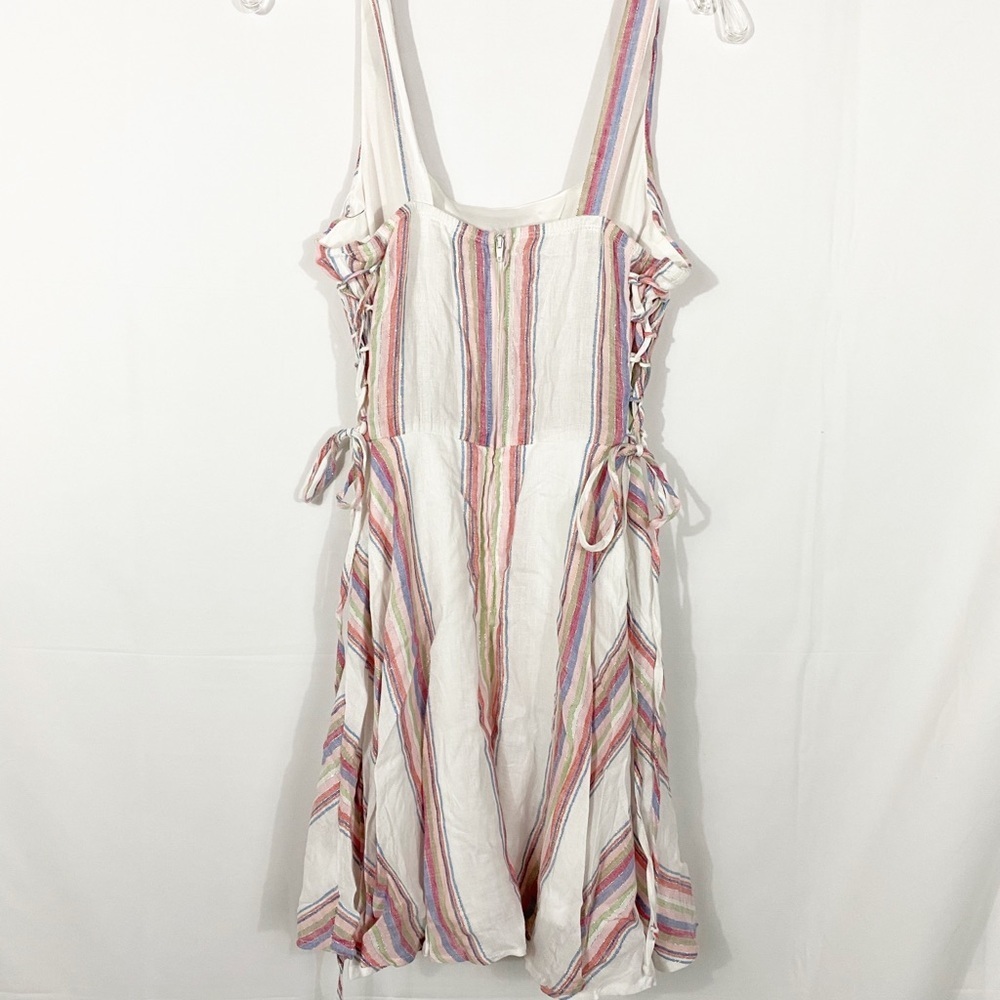 Bailey Blue | Metallic Stripe Lace-Up Mini Dress - Summer Vacation Feminine - Picture 5 of 8